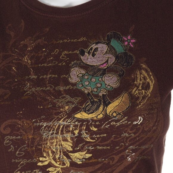 Vintage Retro Disney Minnie Womens T Shirt Size Medium 7/8 Fitted Mouse Scoop Br - Picture 3 of 8